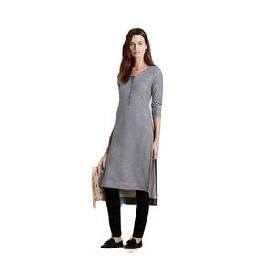 ANTHROPOLOGIE Postmark Blue White Striped Long Henley Dress S Side Slits